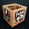 Barevný dřevěný svícen s ptáčky a kočkami 10x10 cm