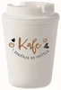 Bílý termohrnek s nápisem KAFE S DONÁŠKOU DO POSTELE, 300 ml