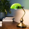 Bronzová stolní lampa s zeleným sklem a stmívačem