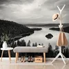 Černobílá fototapeta jezero při západu slunce