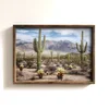 Dekorativní obraz s dřevěným rámem – stromy kaktusu, 35 × 47 cm