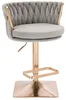Elegantní barová stolička LYON VELUR se zlatým hranatým podstavcem - světle šedá