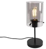Moderní černá stolní lampa s kouřovým sklem
