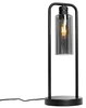 Moderní černá stolní lampa se skleněným kouřovým krytem