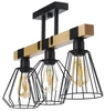 Moderní závěsné svítidlo 'CAMEROON' s černými kovovými prvky a přírodním dřevem, E27, 3x60W