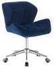 Modrá Otočná Židle Milano Velur s Kolečky a Stříbrnou Podstavou