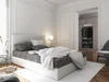 Postel CESMIN 180x200 cm, čalouněná – šedá se vzorem / bílá ekokůže