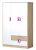 Šatní skříň UWARA 3-dveřová dub jasný, bílá a růžová
