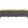 Šedý TV stolek s dubovým dekorem 164x47 cm