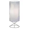Stolní kovová lampa s šedým textilním stínítkem