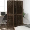 Třídílný paraván z masivního pavlovnie s tmavým dřevěným vzhledem