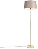 Zlatá mosazná stojací lampa s taupe stínítkem