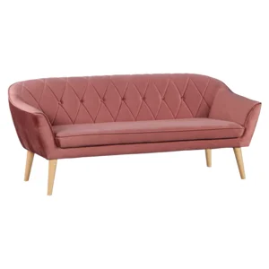 3-sed Chesterfield růžový s dřevěnými nožičkami