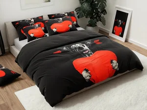 3D Mikrovlákno Povlečení DOGA srdce černé 140x200/70x90 cm
