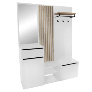 ALIVA V2 – Předsíňová sestava bílá s vysokým leskem a dub artisan