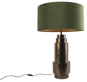 Art Deco Bronzo-Zelená Stolní Lampa s Zlatým Stínidlem