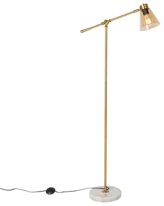 Art Deco bronzová stojací lampa Nina s jantarovým sklem a mramorem