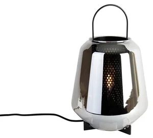 Art Deco Stolní Lampa Černá s Kouřovým Sklem