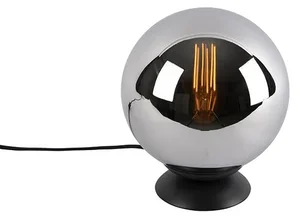 Art Deco Stolní Lampa Pallon Černá s Kouřovým Sklem