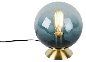Art Deco Stolní lampa s oceánským sklem a mosazným detailem