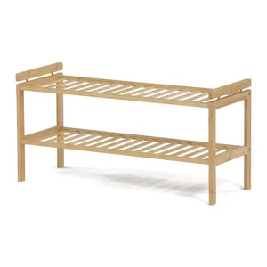 Autronic DR-B011 NAT – botník se 2 policemi, přírodní bambus