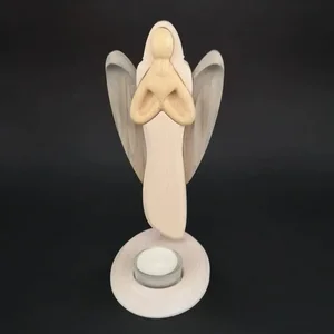 Barevný dřevěný andělský svícen srdce 25 cm