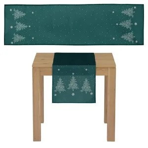 Běhoun na stůl s vánočním motivem – stromek, zelený podklad, 40×150 cm (UBR048)