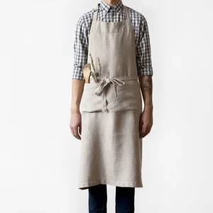 Béžová lněná zástěra Linen Tales Chef – 100 cm