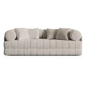 Béžová rozkládací sametová pohovka 206 cm Kemi