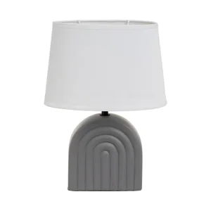 Bílá a šedá keramická stolní lampa s textilním stínidlem