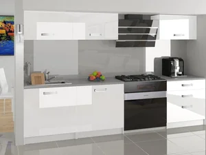 Bílá lesklá kuchyňská linka Belini 180 cm s pracovní deskou Laurentino