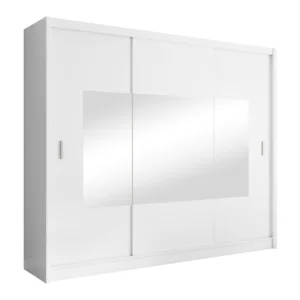 Bílá posuvná skříň s zrcadlem 250x215 cm