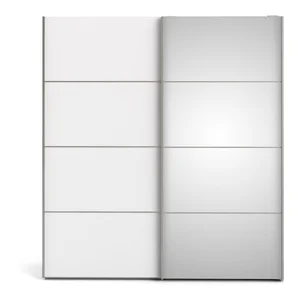 Bílá šatní skříň Verona se zrcadlem a posuvnými dveřmi 182×202 cm – Tvilum