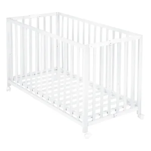 Bílá skládací dětská postýlka na kolečkách 60x120 cm