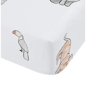 Bílé bavlněné napínací prostěradlo 90x190 cm Zoo Animals