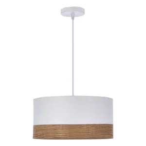 Bílé závěsné svítidlo Bianco se stínidlem z dýhy Ø30 cm