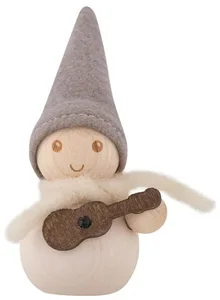 Bílý dřevěný skřítek kytarista 9 cm