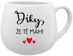 Bílý keramický hrníček s nápisem DÍKY, ŽE TĚ MÁM! 300 ml