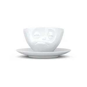 Bílý porcelánový hrnek s podšálkem