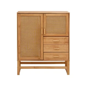 Borovicová komoda s ratanovými dvířky 90 cm
