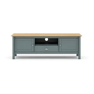 Borovicový TV stolek Misti 158x53x40 cm šedozelený