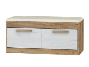 Botník Gatton 2D s dvířky – craft zlatý/bílý, béžová ekokůže, 100 × 45 × 44 cm, 5 let záruka
