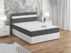 Boxspring postel MACAO 180×200 cm – šedá látka a bílá ekokůže
