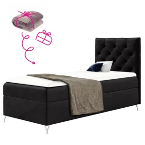 Boxspringová postel 90x200 Velvet černá GULIETTE (pravá) + dárek