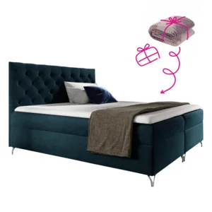 Boxspringová postel GULIETTE 160x200 tmavě modrá Velvet s dárkem