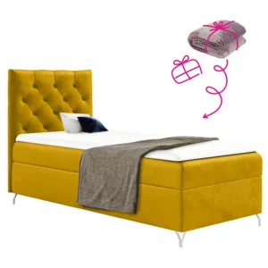 Boxspringová postel GULIETTE 90x200, žlutá Velvet, levé provedení + dárek