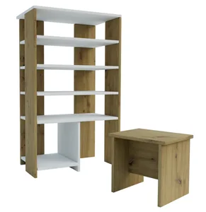 BRADLEY Botník se stoličkou – dub artisan, bílá mat