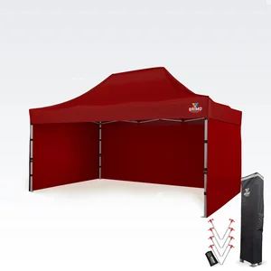 BRIMO Nůžkový stan 3x4,5 m s 3 bočními stěnami – červený, hliníková konstrukce