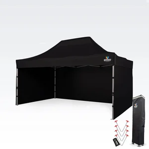 BRIMO Nůžkový stan 3x4,5 m s třemi bočními stěnami, černý s hliníkovou konstrukcí