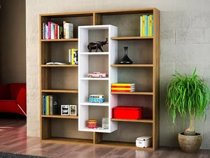 BULDAN – policový regál ořech/bílá